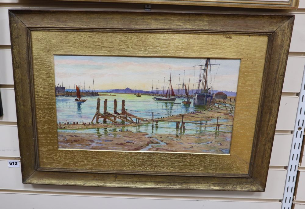 Andrew B. Donaldson (1840-1919), watercolour, Rye from Camber, monogrammed and dated 1906, label verso, 25 x 45cm